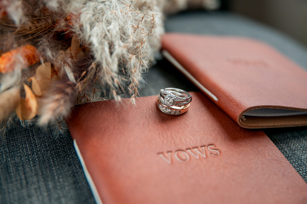 boho elopement details and wedding rings