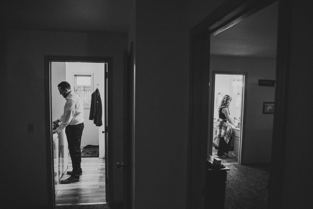 bride and groom getting ready