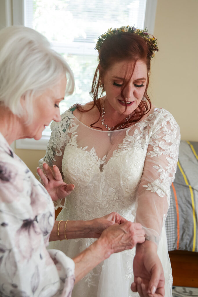 bride getting ready at the airbnb